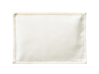 Blank cream fabric label with stitched edges isolated on transparent PNG