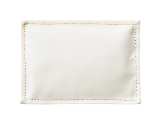 Blank cream fabric label with stitched edges isolated on transparent PNG