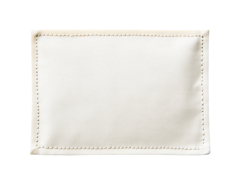 Blank cream fabric label with stitched edges isolated on transparent PNG