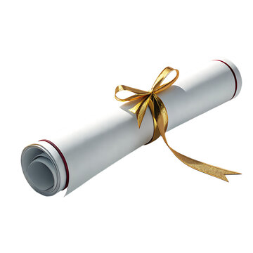 Rolled diploma with gold ribbon on black background representing graduation and achievement