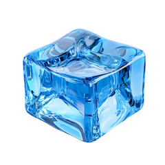 Single cube of blue ice transparent isolated on transparent PNG