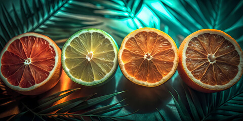 "Fresh Citrus Slices Lined Up &ndash; Healthy Tropical Fruits"