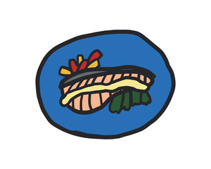 鮭のムニエルのラフな線あり手描きイラスト