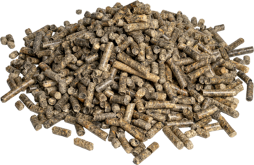 A pile of natural wood pellets, a renewable and sustainable biofuel for heating and energy or for pet litter. Focus Stacking.
