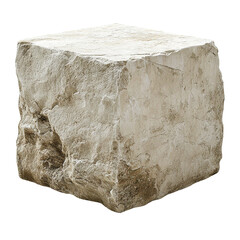 Rough hewn cubic stone block isolated on transparent PNG