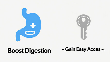 Fototapeta premium Digestive assistance and convenient access icons represent the concept of health promotion and convenient experience, suitable for promoting healthy food and smart devices.