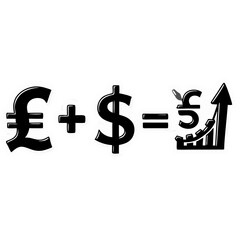 Financial growth concept with pound, dollar, and upward trending graph, black background