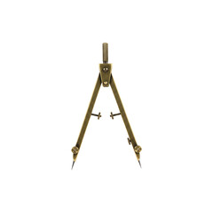 A wooden drawing compass tool standing upright, isolated on white