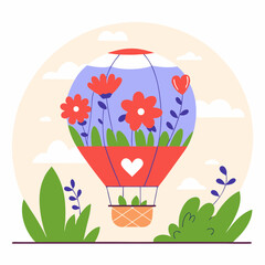 Fototapeta premium Floral Balloon Escape. A vector art with a white background. Generative AI.