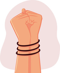 Hands Tied with Rope Vector Cartoon Illustration. Person held in captivity being deprived of freedom 
