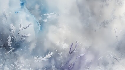 Artistic watercolor illustration featuring frosty branches and ethereal elements with a soft color palette