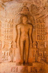 Jaïn Tirthankara Idols in a temple at Pattadakal, Bagalkot, Karnataka, India, Asia