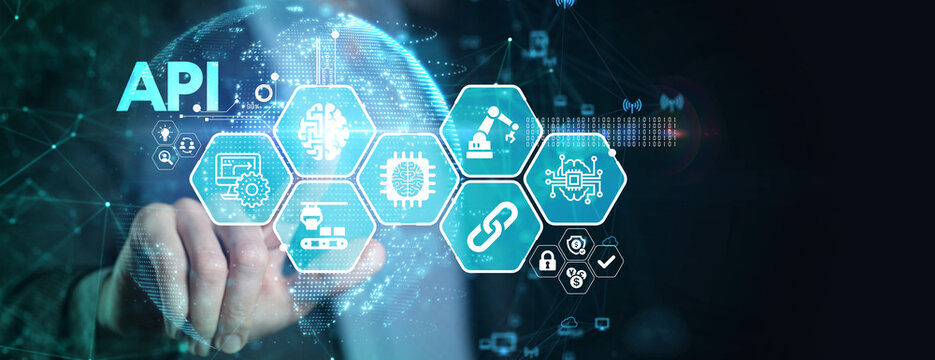 API - Application Programming Interface. Software development tool. Business, modern technology, internet and networking concept.