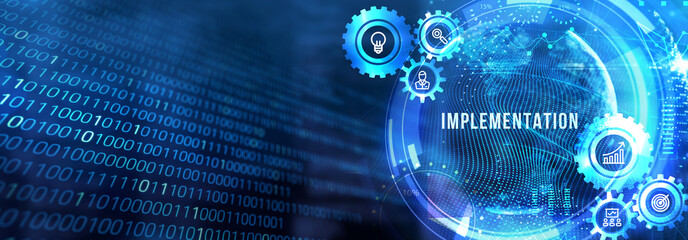 Obraz premium IMPLEMENTATION, web technology concept. Business, Technology, Internet and network concept. 3d illustration