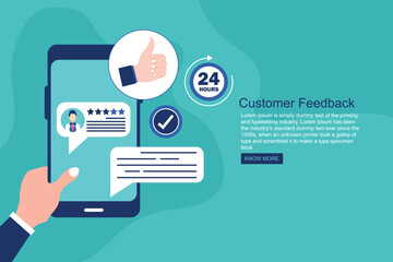 Online survey concept. hand holding mobile phone
