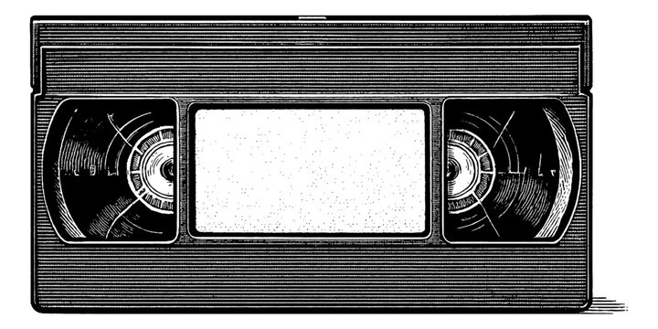 Black and White Engraving Illustration of a VHS Tape Video Cassette