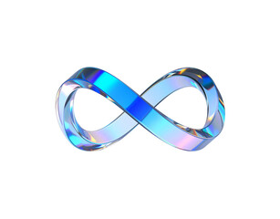 Iridescent Infinity Symbol A Translucent Mobius Strip with Shimmering Blue and Rainbow Hues