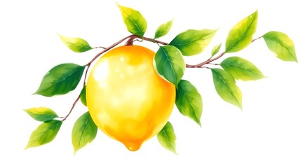 Watercolor Lemon Branches &ndash; Fresh Fruit Illustration