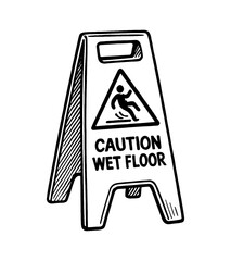 Caution wet floor warning sign with stick figure falling. Safety message symbol vector art