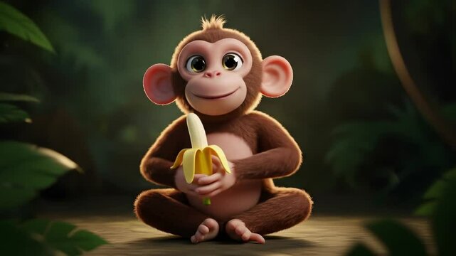 Adorable monkey eating banana