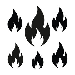 Fire icon collection. Fire flame symbol. Bonfire silhouette logotype. Flames symbols set flat style - stock vector.
