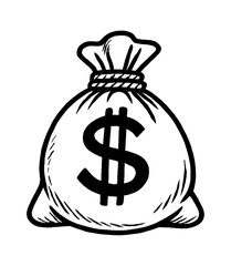 Money bag with dollar sign, a symbol of wealth and prosperity in simple line art style