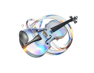 Iridescent Violin with Glass Loops and Floating Musical Notes