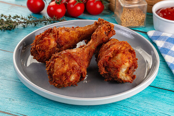 Crispy fried chicken drumsticks leg