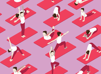 Hatha Yoga Isometric Poses Seamless Pattern Background Wallpaper