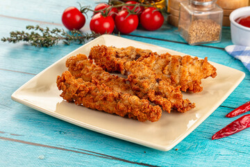 Golden crispy fried chicken strips