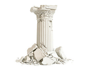 Ancient greek column ruin debris pile isolated on transparent PNG