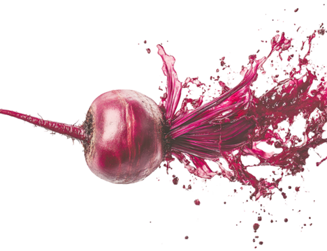 Red beetroot juice splash dynamic food photography isolated on transparent PNG