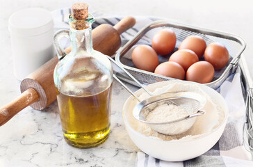Baking ingredients on a table.