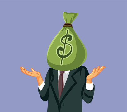 
Rich Man Shrugging Evading Responsibility Vector Cartoon. Confused billionaire not having any idea about social issues being clueless