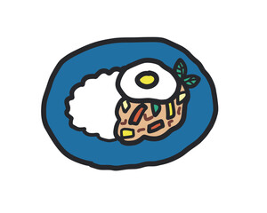 ガパオライスのラフな線あり手描きイラスト