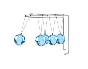 Newtons Cradle with Faceted Blue Spheres and Chrome Frame One Ball Displaced