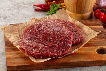 Raw beef burger cutlet for grill