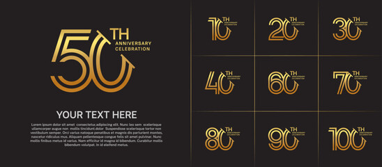 Anniversary logo set with double line number style. golden color with slash can be use for special moment