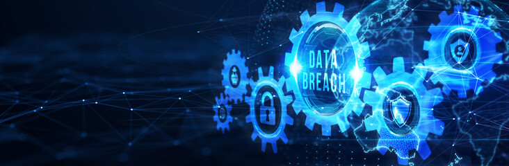 Digital business and technology concept, virtual screen showing DATA BREACH. 3d illustration