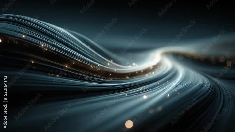 Poster Abstract Swirling Light Trails: A mesmerizing digital art piece showcasing swirling trails of light, creating an abstract and dynamic composition with dark teal and gold highlights.