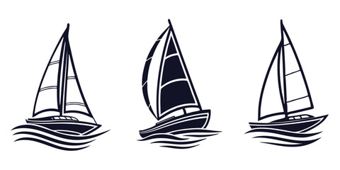 Sailboat Silhouette Set &ndash; Vector Nautical Illustrations of Sailing Boats on Water