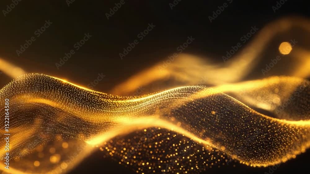 Leinwandbilder Golden Waves of Particle Energy: A mesmerizing display of digital artistry, showcasing flowing, golden particles that dance and shimmer, creating a dynamic visual representation of energy and motion.