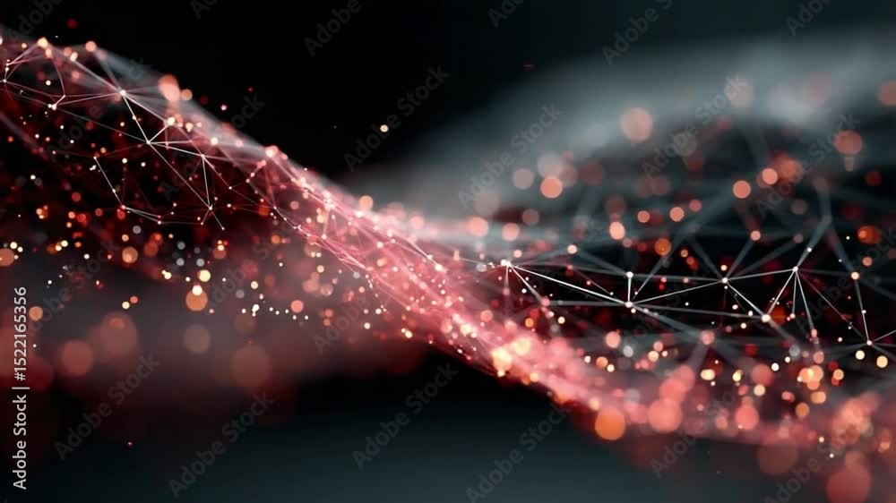 Aufkleber Abstract Network Connection: A mesmerizing abstract image depicting a network connection, with glowing red nodes and lines forming a dynamic, wave-like structure against a dark background.