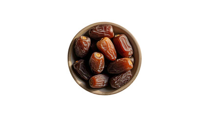 Obraz premium Ajwa Dates in Traditional Bowl – Isolated Middle Eastern Fruit on White