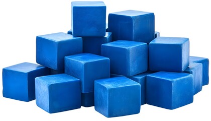A collection of bright blue cubes arranged in a stacked formation.