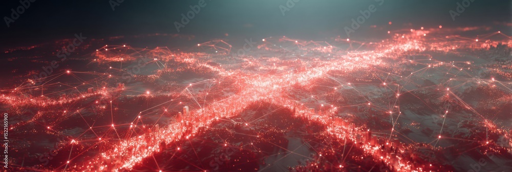 Aufkleber Futuristic 5G Telecommunication Network with Integrated IoT Devices and Glowing Data Streams in Smart City Urban Infrastructure - Tech Innovation Concept