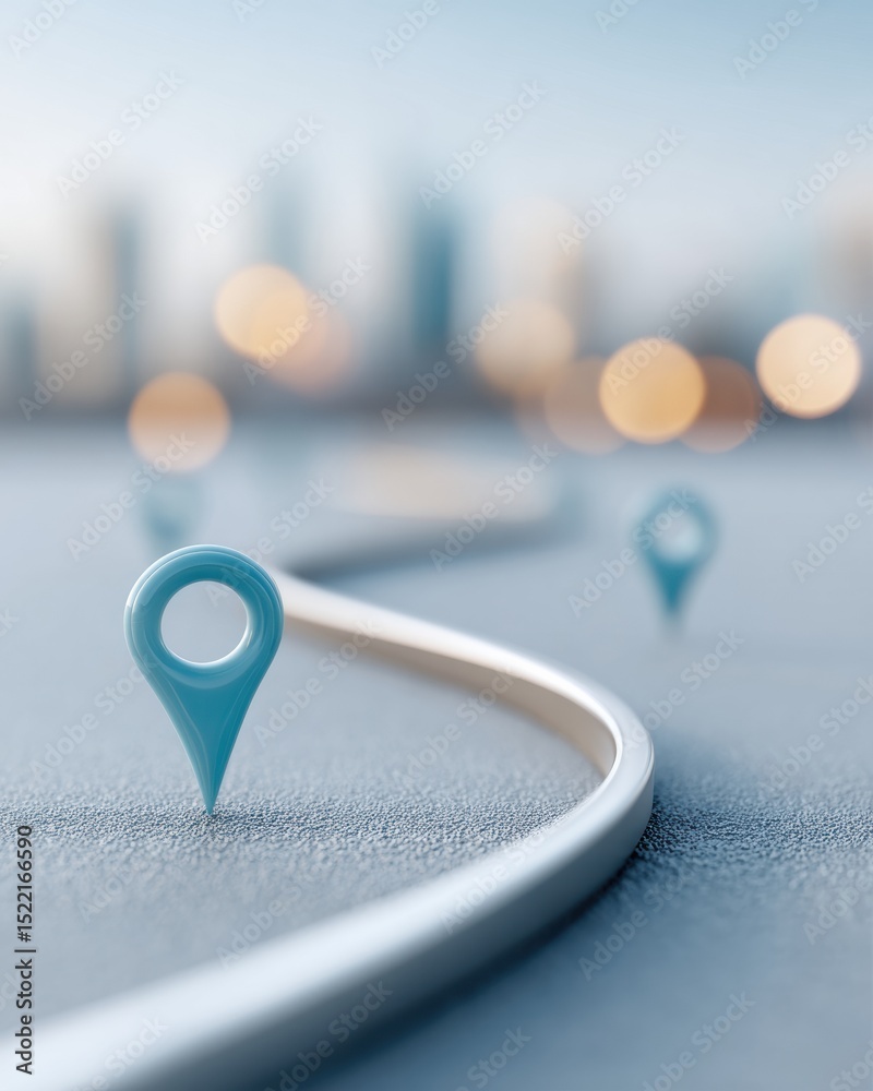 Poster minimalistic urban logistics route map with location markers in soft daylight for eco-friendly smart