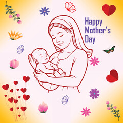 Art & Illustration A collection of minimalistic line icons themed around Mother's Day, Mother's Day Line Icons Set 