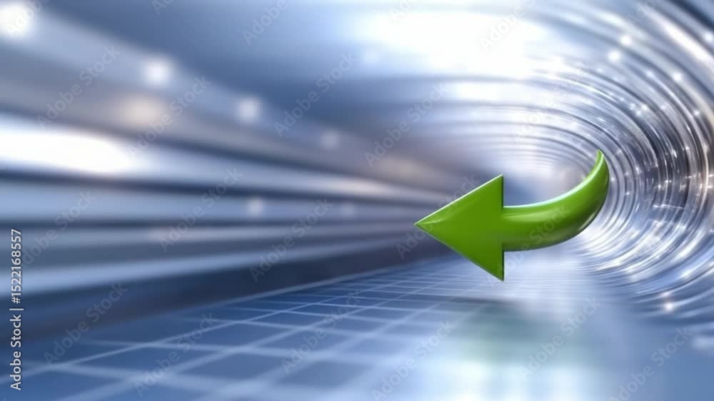 Poster Navigating the Future: A vivid green arrow points the way through a futuristic, light-filled tunnel, inviting viewers to embrace forward movement and possibilities.