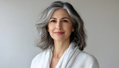 Fototapeta premium A woman with graying hair and a pleasant expression.